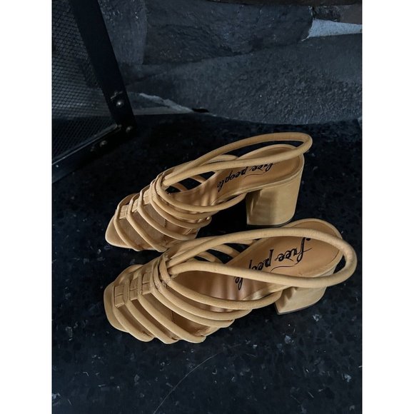 Free People Womens Colette Cinched Sandals Heel Orange Leather 37 / 7 US - Picture 2 of 16